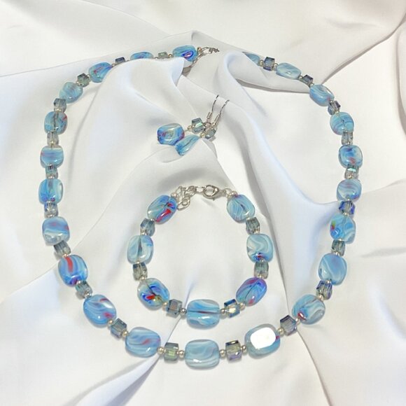 Aqua Blue Swirl Bead Necklace Set - Picture 2 of 3
